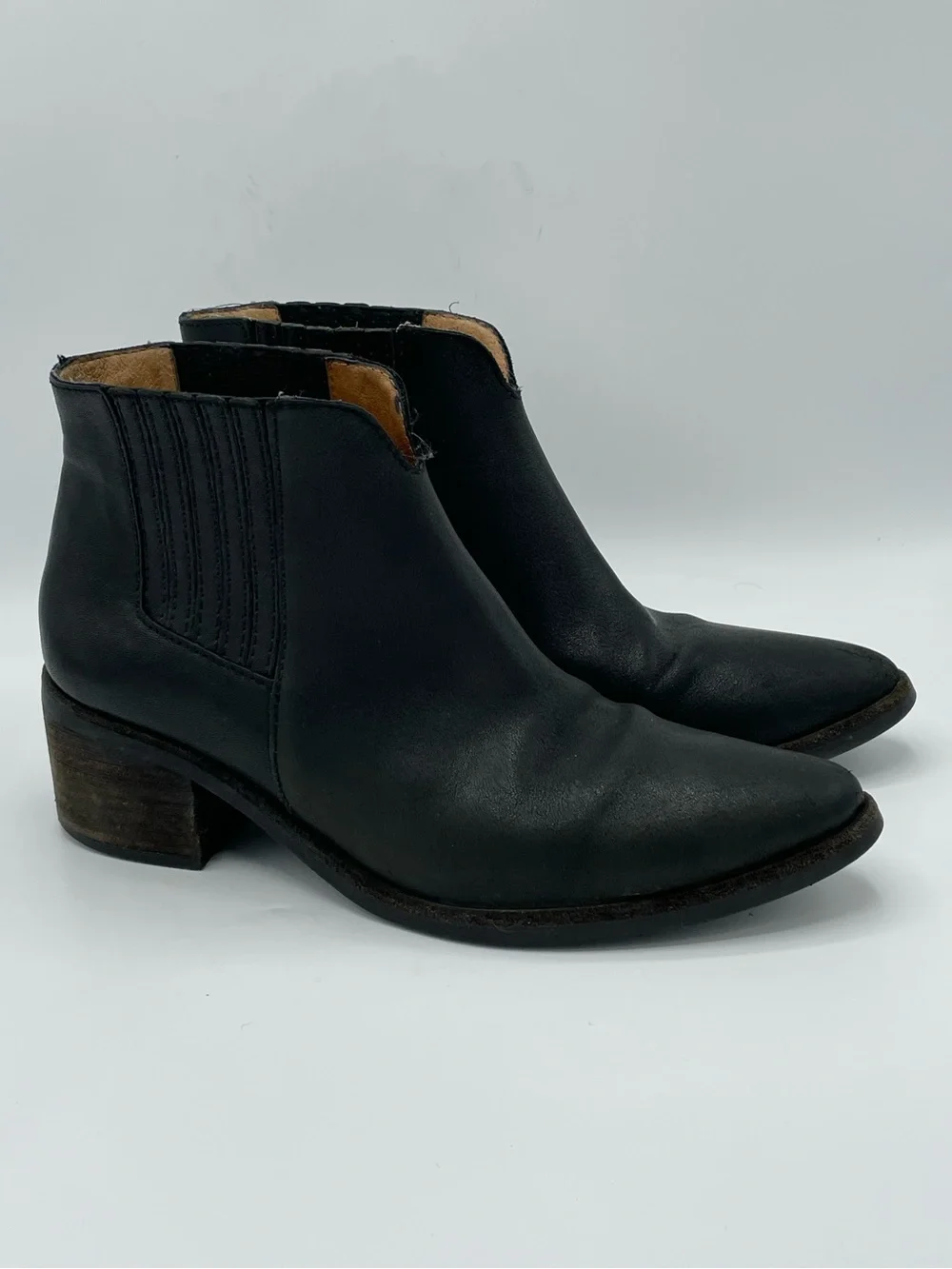 Madewell Jonie Black Leather Western Ankle Boots
